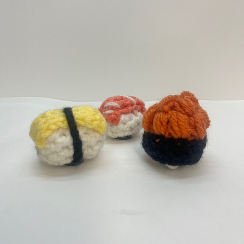 Handmade Crochet Sushi Magnets Set 3 Tamago Salmon Ikura Amigurumi Kitchen Decor